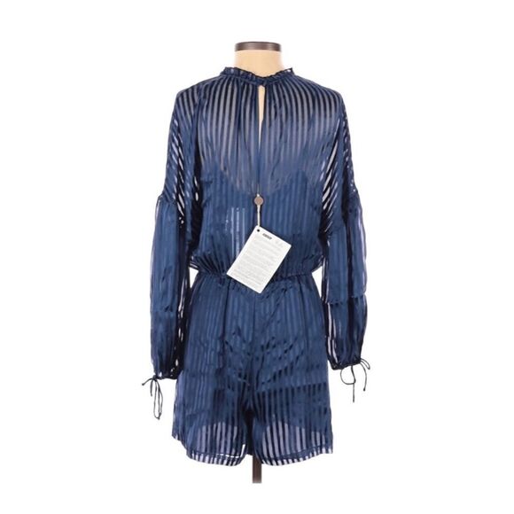 Alice + Olivia Ruffled Silk-Blend Romper, Blue - Picture 11 of 13